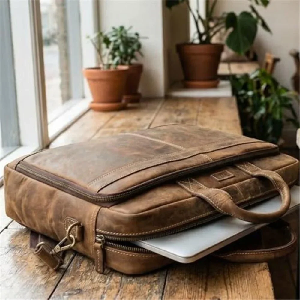 Men's Genuine Leather Messenger Handcrafted Vintage Laptop Briefcase